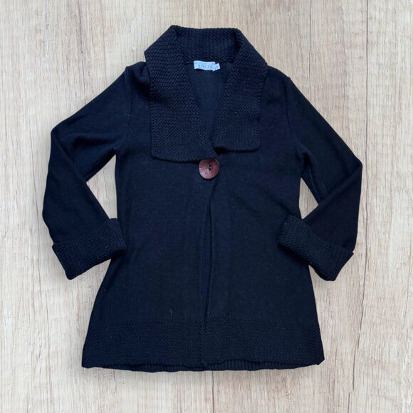 Willow Black Knit Shawl Collar Big 1-Button Cardigan Sweater Women’s L - Picture 1 of 4
